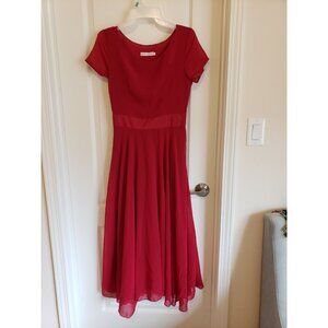 Bo Bo Fashion red sheer with lining, hidden side zip, holiday midi dress, size M